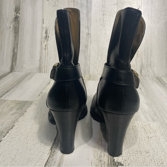Michael Michael Kors Leather Block Heel Low Boots Black Gold Buckle size 9 - Picture 5 of 10